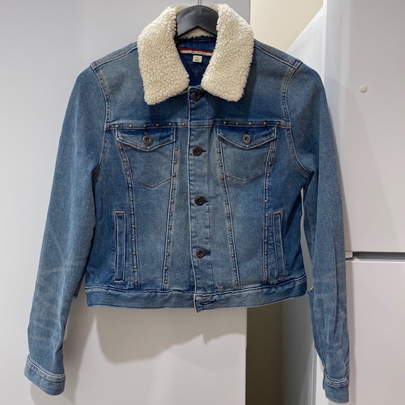 Faux Fur Collar Denim Jacket For Kids - Picture 1 of 14